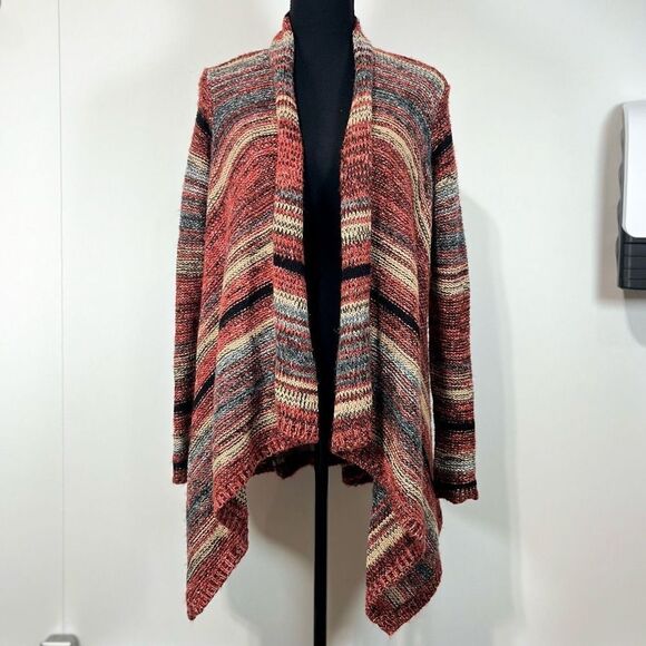 American Eagle Striped Waterfall Sweater Cardigan Size S Burgundy Pink Women’s - Picture 1 of 16
